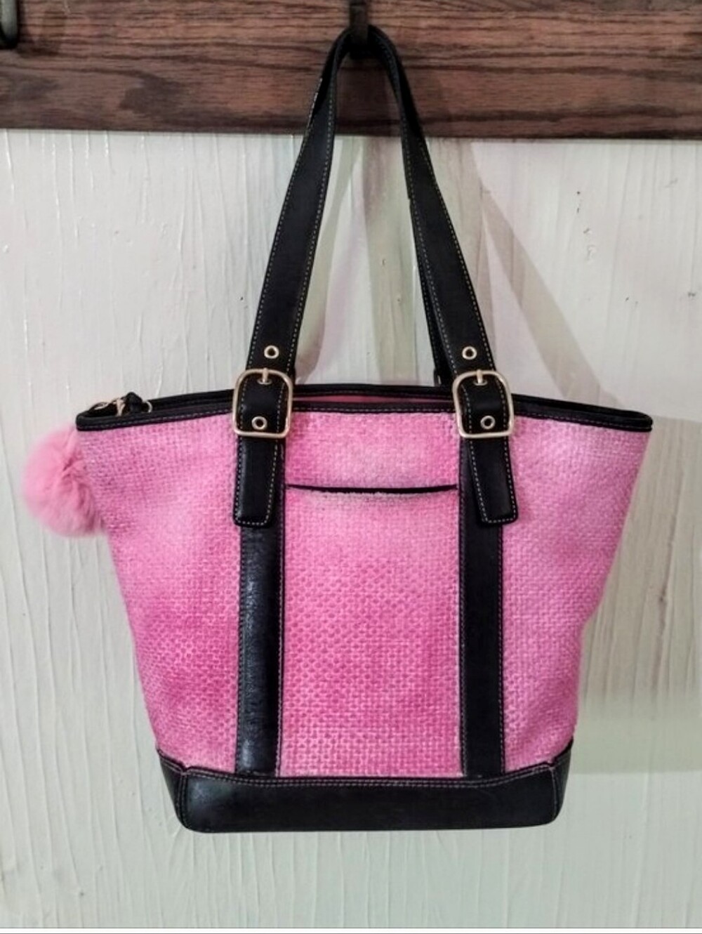 Coach Cabana Straw Woven Style #8908 In Pink Ombre Wash Tote Bag - Picture 2 of 12